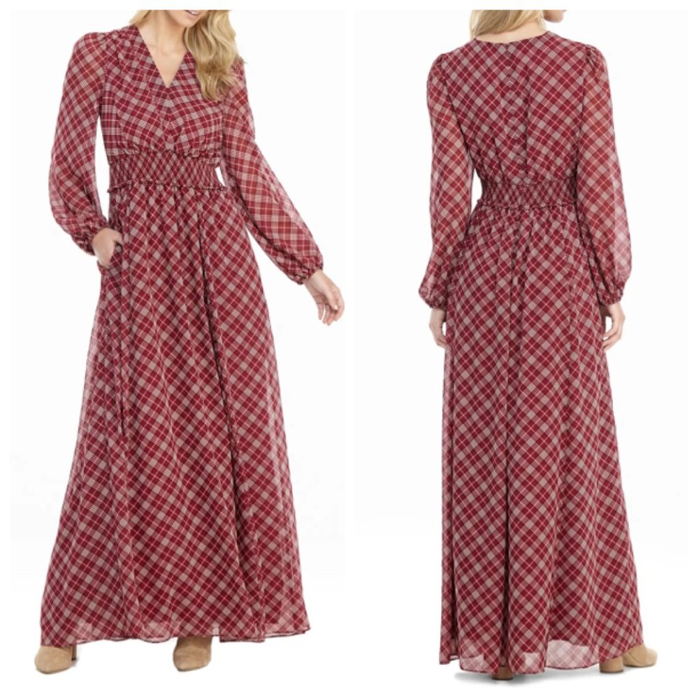 Gal meets Glam Robyn Red Plaid Maxi Dress